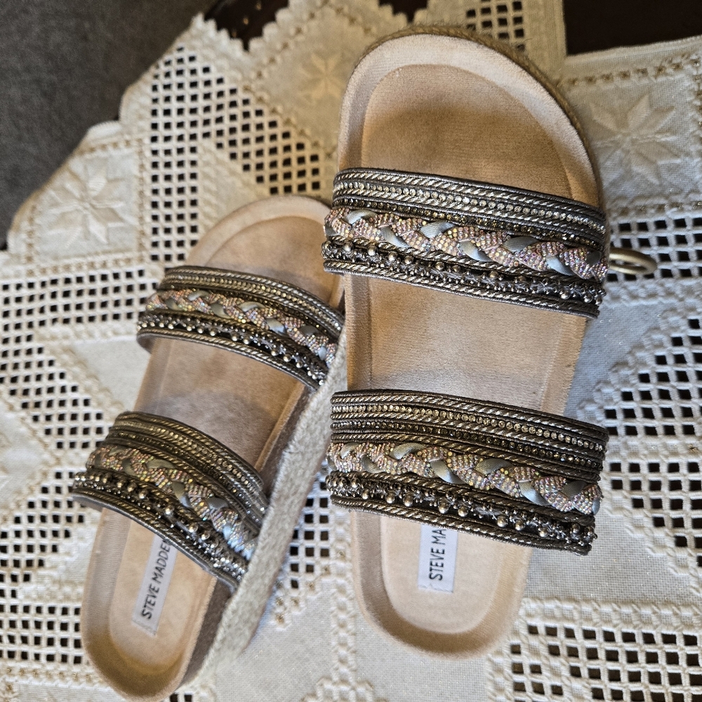 Steve Madden Metallic Braided Platform Slide Sandals - Silver - Picture 8 of 12